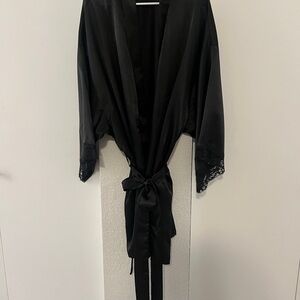 Torrid Curve Black Satin Robe 3/4